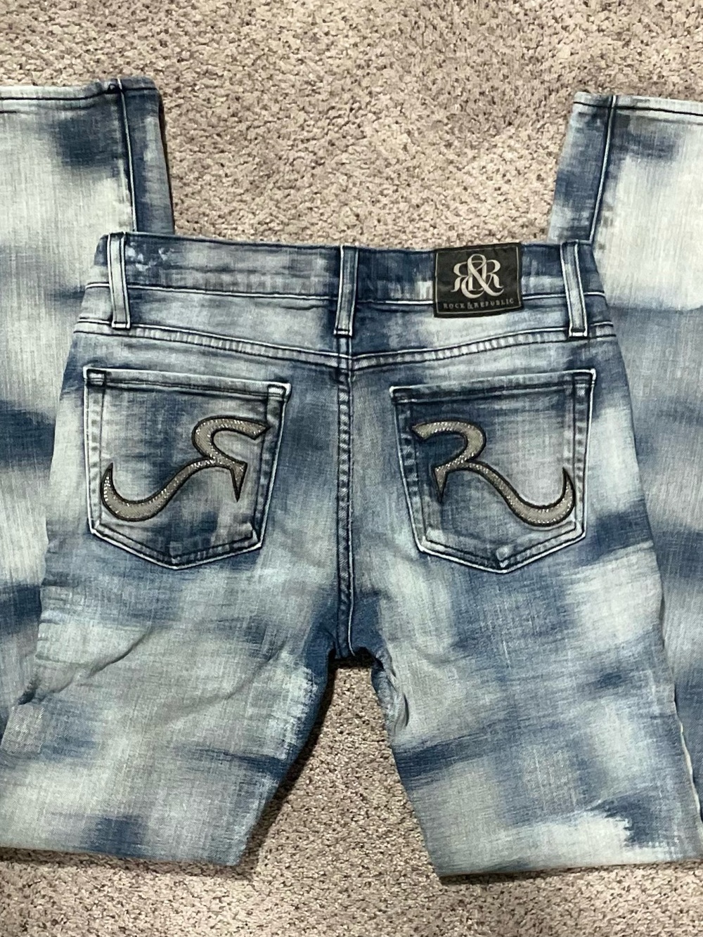 Y2K Rock & Republic Crazy Wash Jeans Size 27 Skinny Slim Light Wash Designer